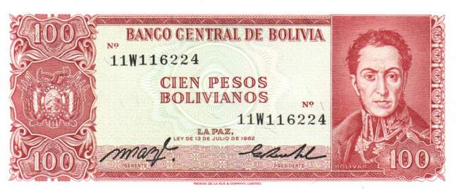 100 Pesos Bolivianos L.13.07.1962
